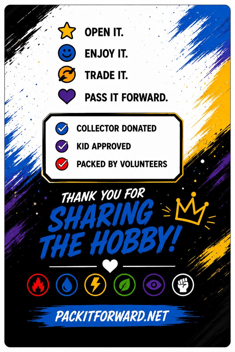 Back of a Pack It Forward pack: open it, enjoy it, trade it, pass it forward
