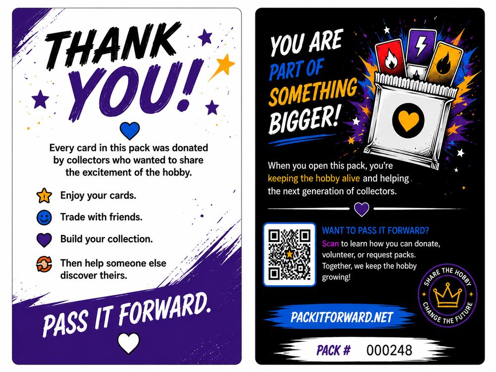 Pack It Forward thank you cards: every card was donated by collectors who wanted to share the excitement of the hobby